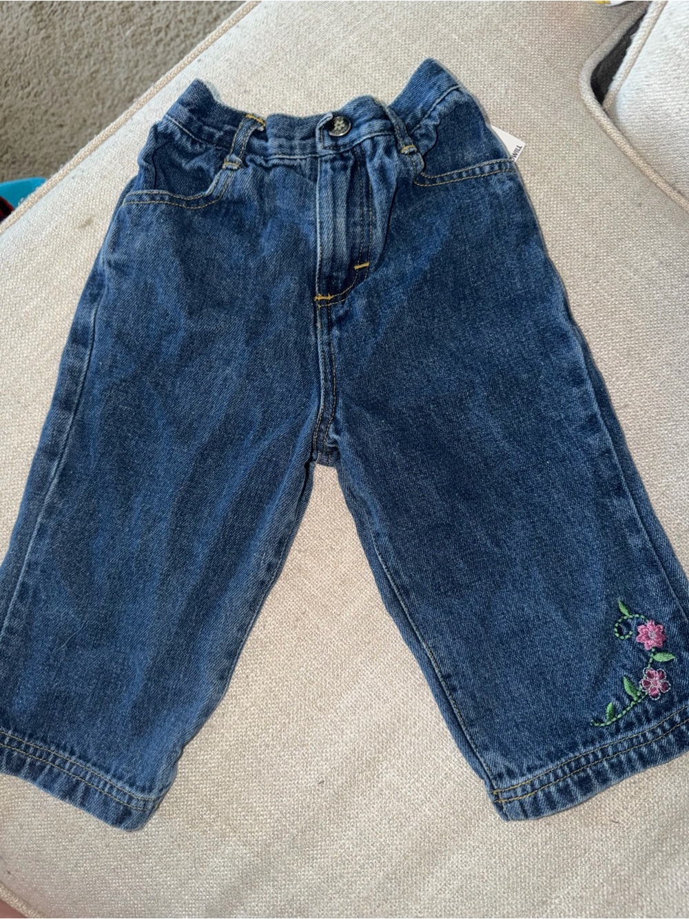 2003 Blues Clues Girls' Dark Blue Floral-Embroidered Denim Jeans